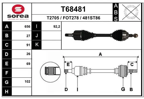 Ліва піввісь HMP8V413B437AC Hmpx