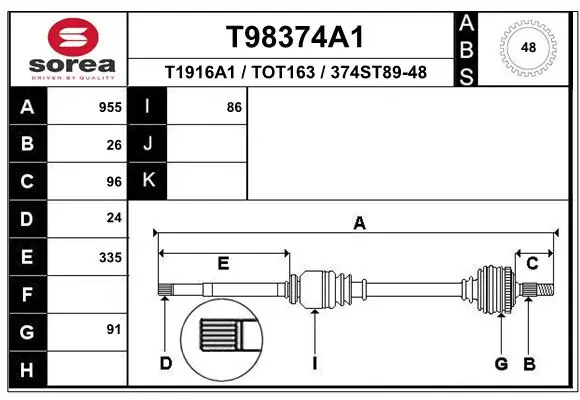 Піввісь передня, права Toyota 4341005371 ціна, від 156.01 USD