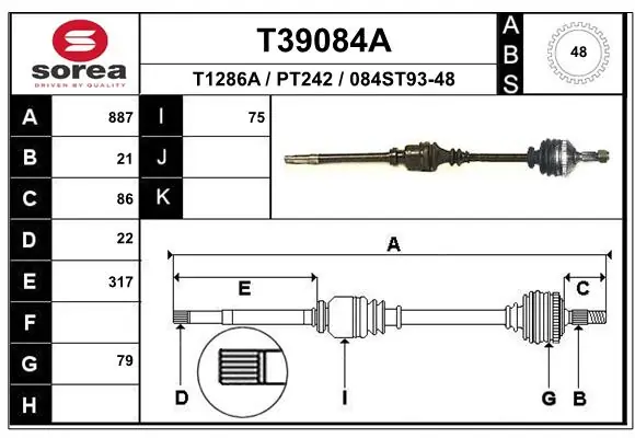 Піввісь передня, права GSP CT88024A ціна, від 76.79 USD