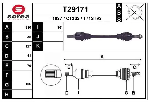 Привід передній лівий Polcar T29171 ціна, від 100.20 USD
