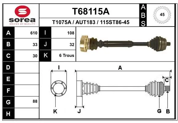 Привід передній лівий Maxgear 270199MG ціна, від 86.71 USD
