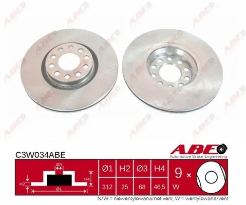 Диск переднього гальма ABE C3W034ABE ціна, від 38.52 USD