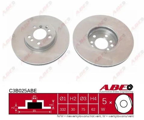 Диск переднього гальма ABE C3B025ABE ціна, від 49.11 USD