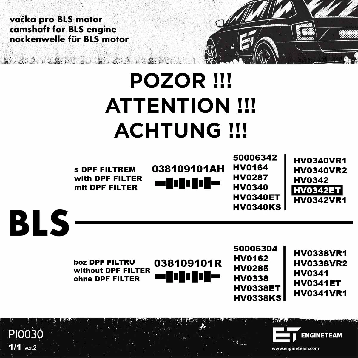 Розподільний вал двигуна, комплект HV0342ET ET Engineteam
