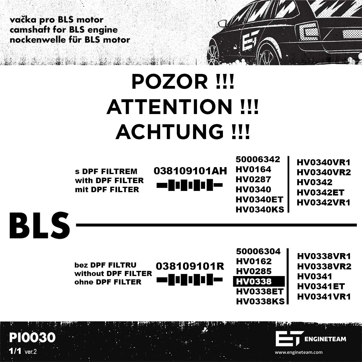 Розподільний вал двигуна, комплект HV0338 ET Engineteam