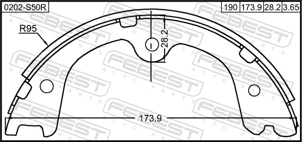 0202S50R Febest Гальмівні колодки ручника