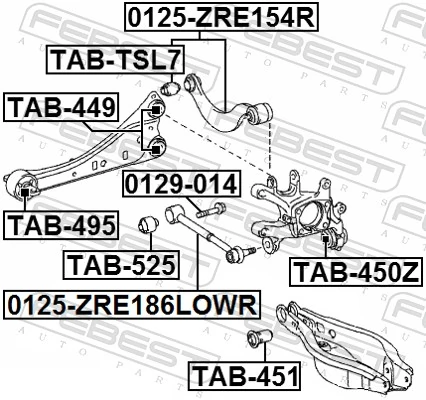 0125ZRE154R Febest Важіль задньої підвіски верхній, лівий/правий
