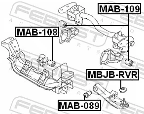 MAB109 Febest Сайлентблок траверси кріплення переднього редуктора, задній
