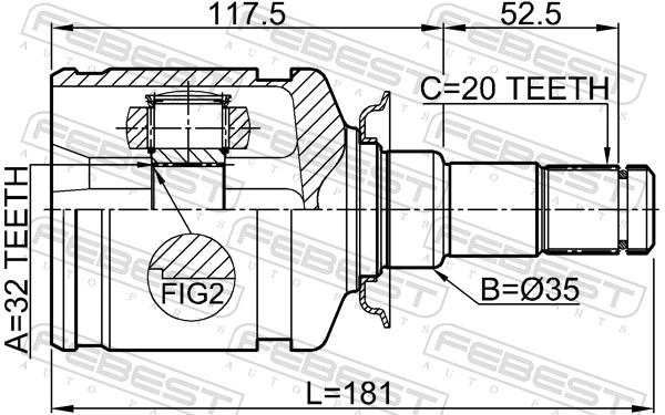 0111CT220LH Febest ШРКШ внутрішній, передній, лівий