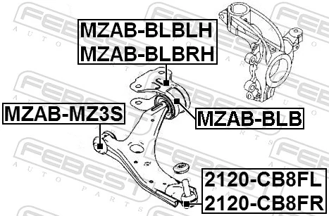 2120CB8FR Febest Кульова опора, нижня, права