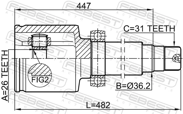 2111CA223RH Febest ШРКШ внутрішній, передній, правий