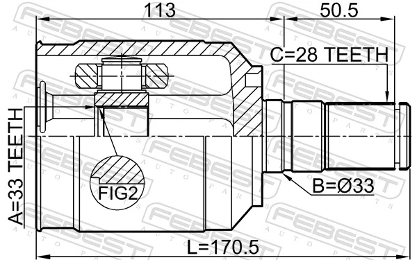 2211XM12LH Febest ШРКШ внутрішній, передній, лівий