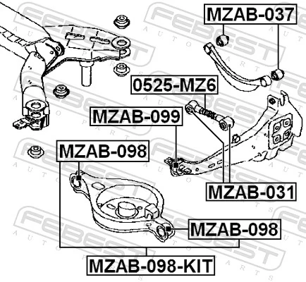 MZAB098KIT Febest Сайлентблок задньої тяги