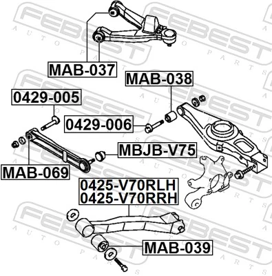 0425V70RLH Febest Важіль/тяга задньої підвіски подовжній нижній, лівий