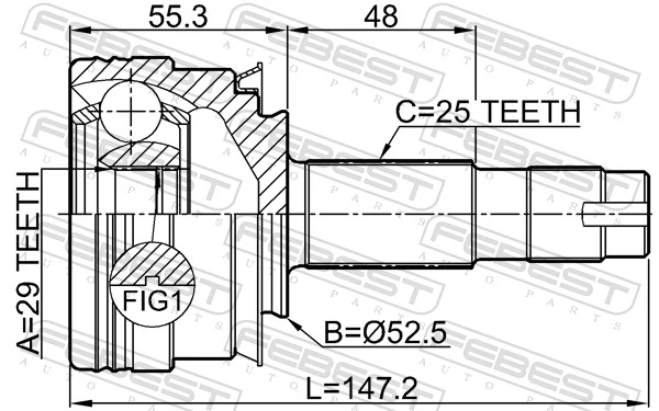 1010T300MT Febest Граната зовнішня передня права