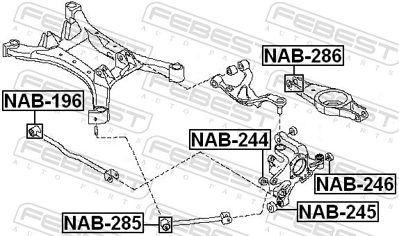 NAB285 Febest Сайлентблок тяги поперечної, задньої підвіски
