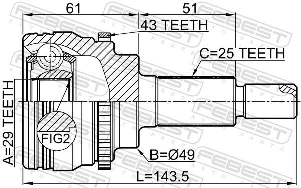 0710RS413A43 Febest Граната зовнішня