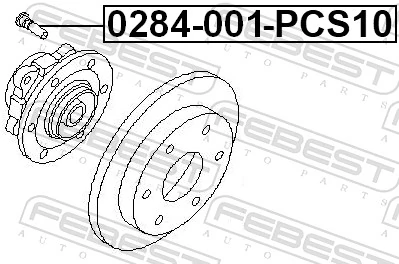 0284001PCS10 Febest Болт кріплення колеса передній