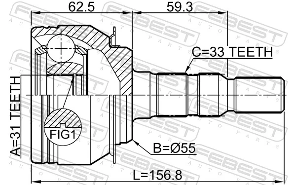 1010J300 Febest Граната зовнішня