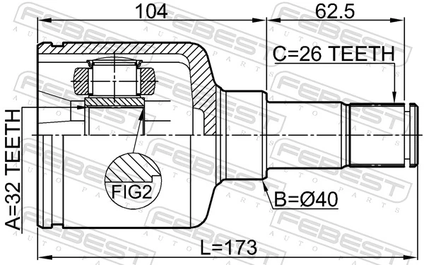 2111CB4LH Febest ШРКШ внутрішній, передній, лівий