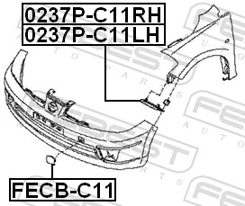 0237PC11RH Febest Кронштейн бампера переднього, правий