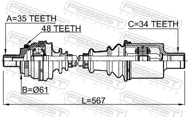 1614210LH Febest Привід лівий