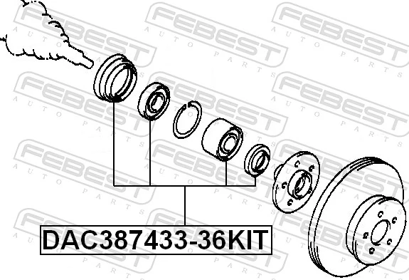 DAC38743336KIT Febest Підшипник маточини передньої