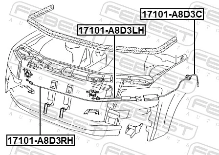 17101A8D3C Febest Трос відкриття капота, задній