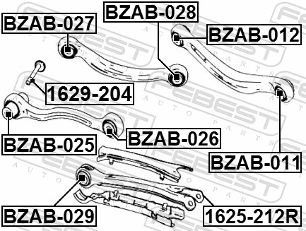 BZAB029 Febest Сайлентблоки поздовжніх важелів передньої підвіски