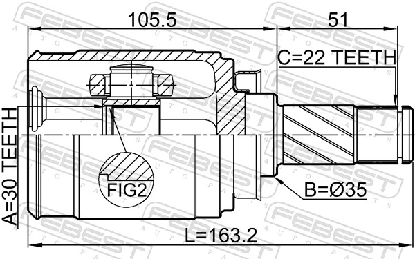1011T300RH Febest ШРКШ внутрішній, передній, правий