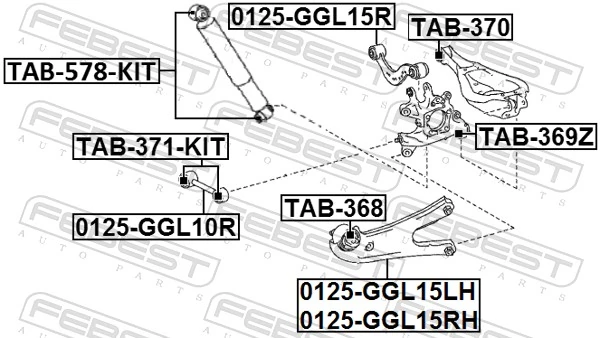 TAB371KIT Febest Сайлентблок заднього поперечного важеля