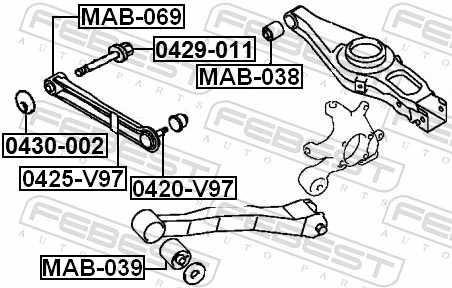 0420V97 Febest Кульова опора задньої підвіски, нижня