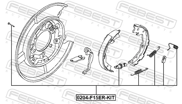 0204F15ERKIT Febest Монтажний комплект задніх барабанних колодок