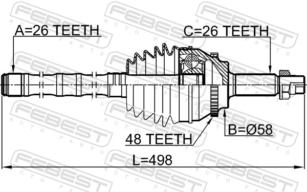 0114AZT251A48LH Febest ШРУС зовнішній передній, лівий