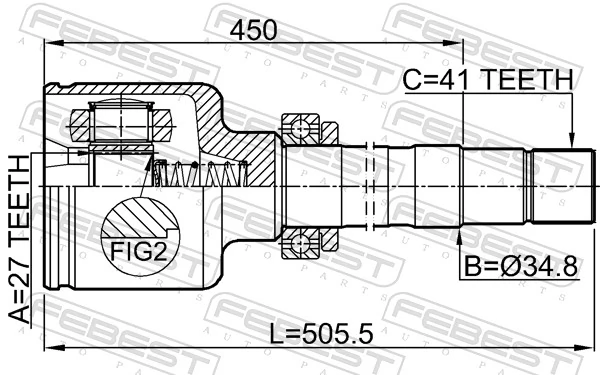 2511BOX3RH Febest ШРКШ внутрішній, передній, правий