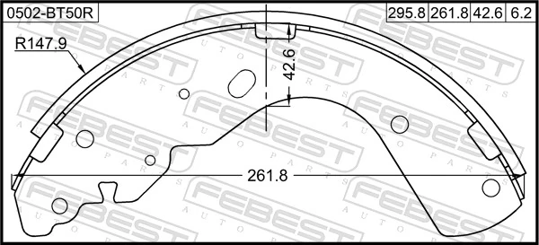 0502BT50R Febest Колодки гальмівні задні, барабанні