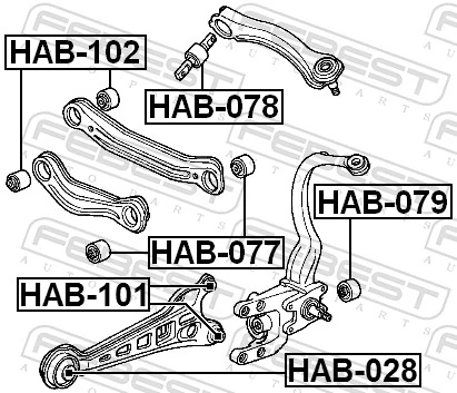 HAB101 Febest Сайлентблоки поздовжніх важелів задньої підвіски