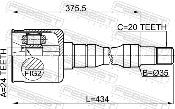 0111SXV20RH Febest ШРКШ внутрішній, передній