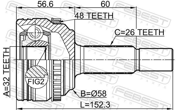 0110ZRE142A48 Febest Граната зовнішня передня права