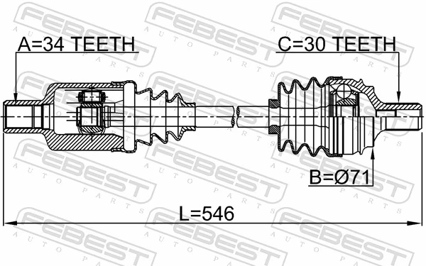 1614221FLH Febest Привід лівий