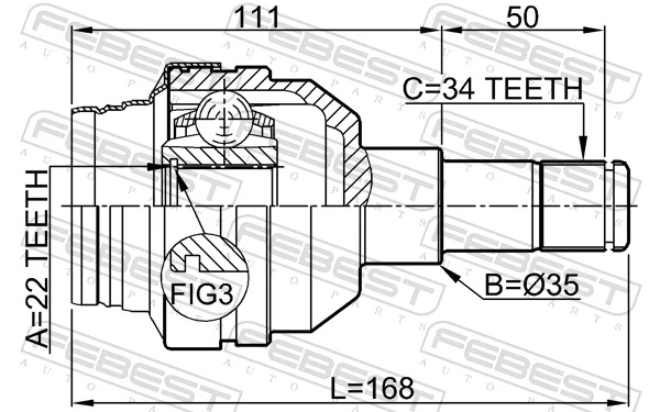 1011C100R Febest Шарнір кутових швидкостей внутрішній задній