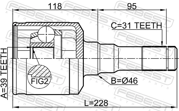 2111F150LH Febest Шарнір кутових швидкостей передній лівий