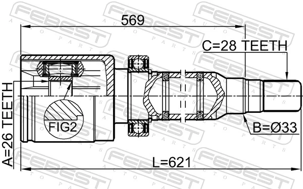 2711S60IIRH Febest ШРКШ внутрішній, передній, правий