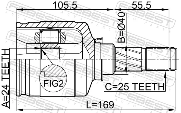 0211P12QR20LH Febest ШРКШ внутрішній, передній, лівий