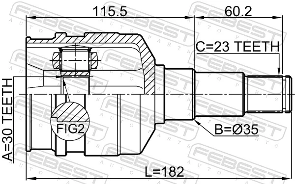 0111GRX125LH Febest ШРУС внутрішній, передній, лівий