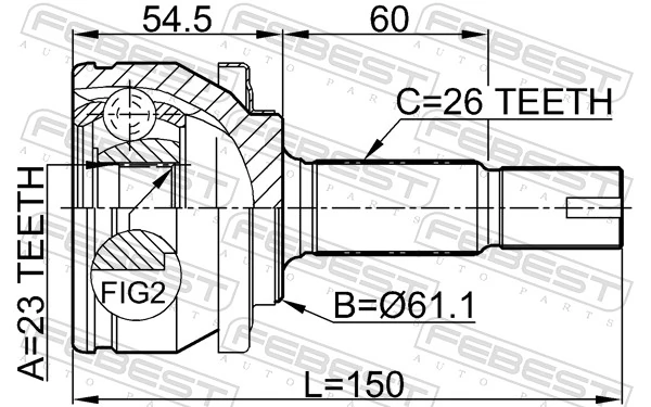 0110ZZE150 Febest Граната зовнішня