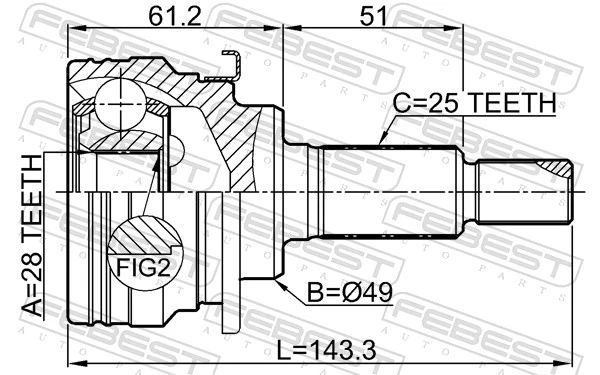 0710AZG413 Febest Граната зовнішня
