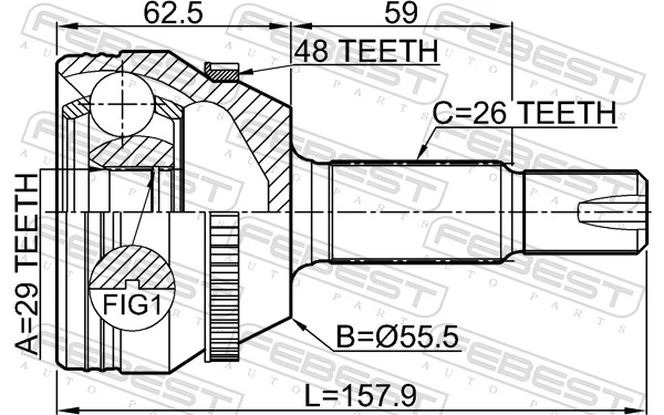 0110ZZE132A48 Febest Граната зовнішня