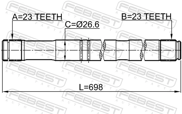 0112ZZT251RH Febest Привід передній правий