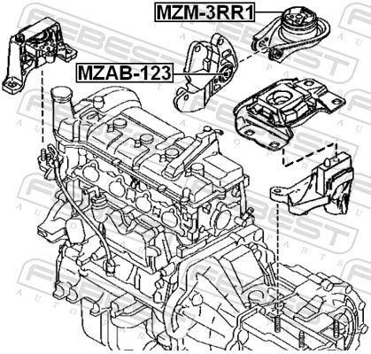 MZAB123 Febest Сайлентблок кронштейна задньої подушки двигуна